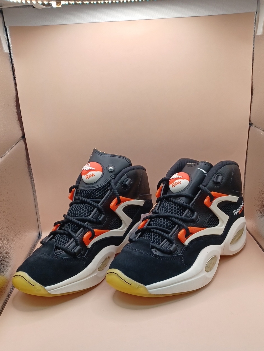 Reebok Question Pump Basketball Shoes-Black/White/Orange Men Size 9 US
